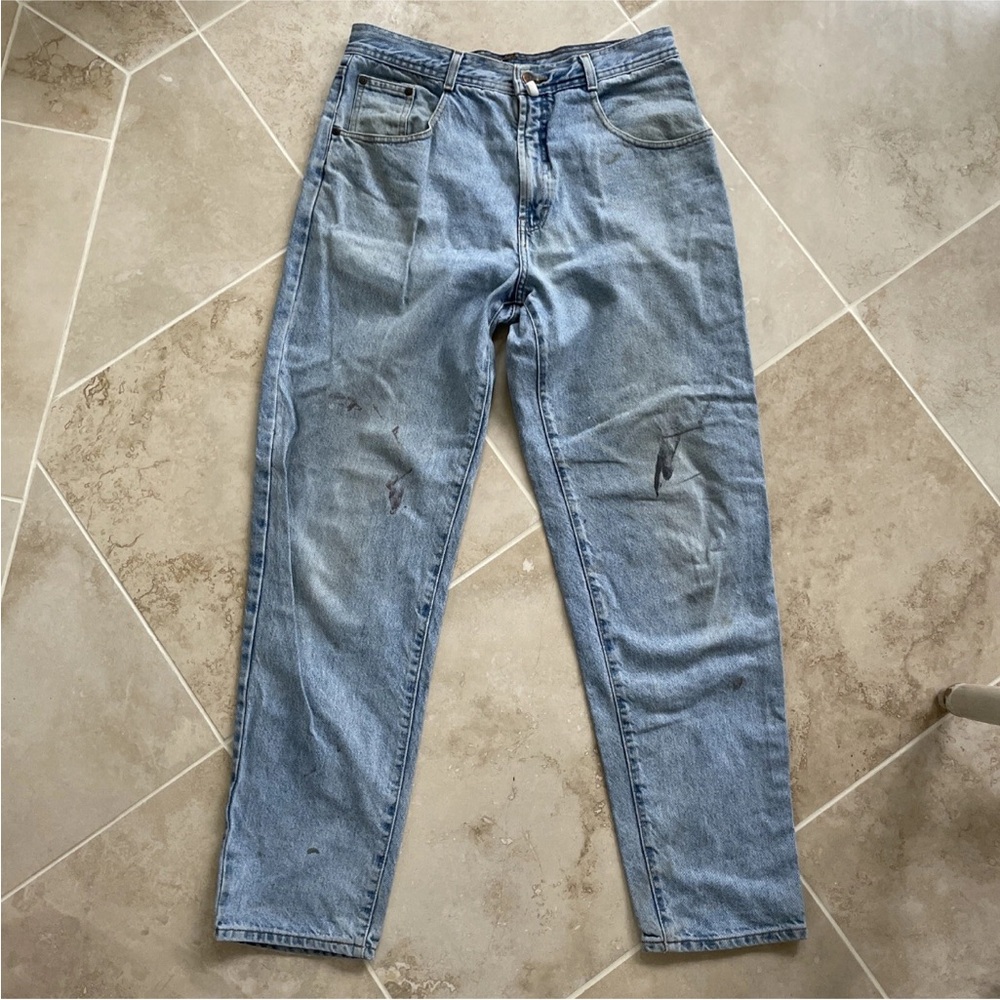 vintage STRUCTURE denim blue jeans mens 34 R cotton straight Full Leg High Waist